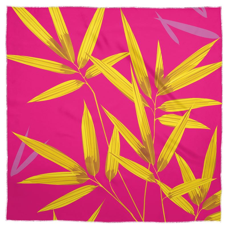 Doroteo Design Luxury Bamboo Leaves Collection Shawl Scarf Silk Satin Muslin Chiffon Contrado