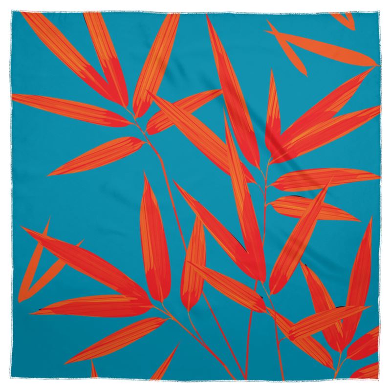 Doroteo Design Luxury Bamboo Leaves Collection Shawl Scarf Silk Satin Muslin Chiffon Contrado