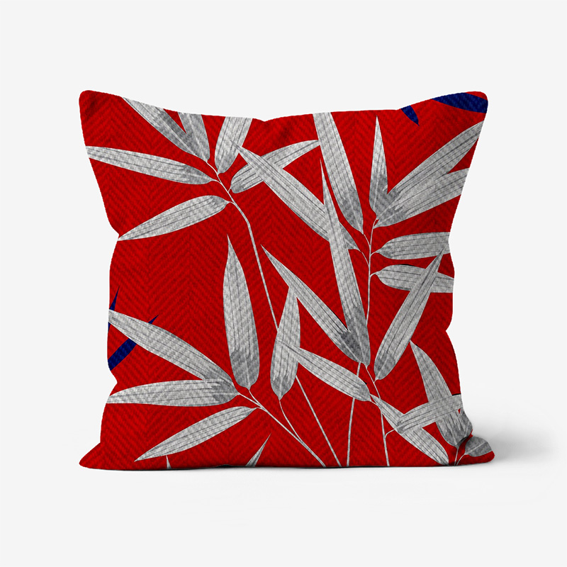 Doroteo Design Luxury Cushion Silk Pillow Throw Tropical Bamboo Leaves