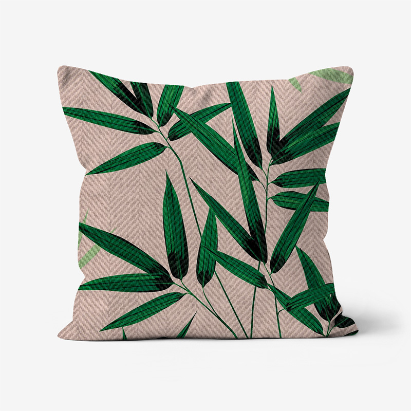 Doroteo Design Luxury Cushion Silk Pillow Throw Tropical Bamboo Leaves