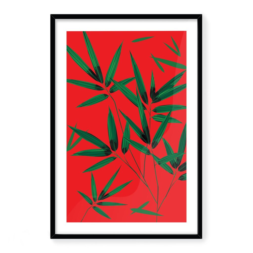 Doroteo Design Bamboo Leaves Collection Home Decor Wall Art Print Frame