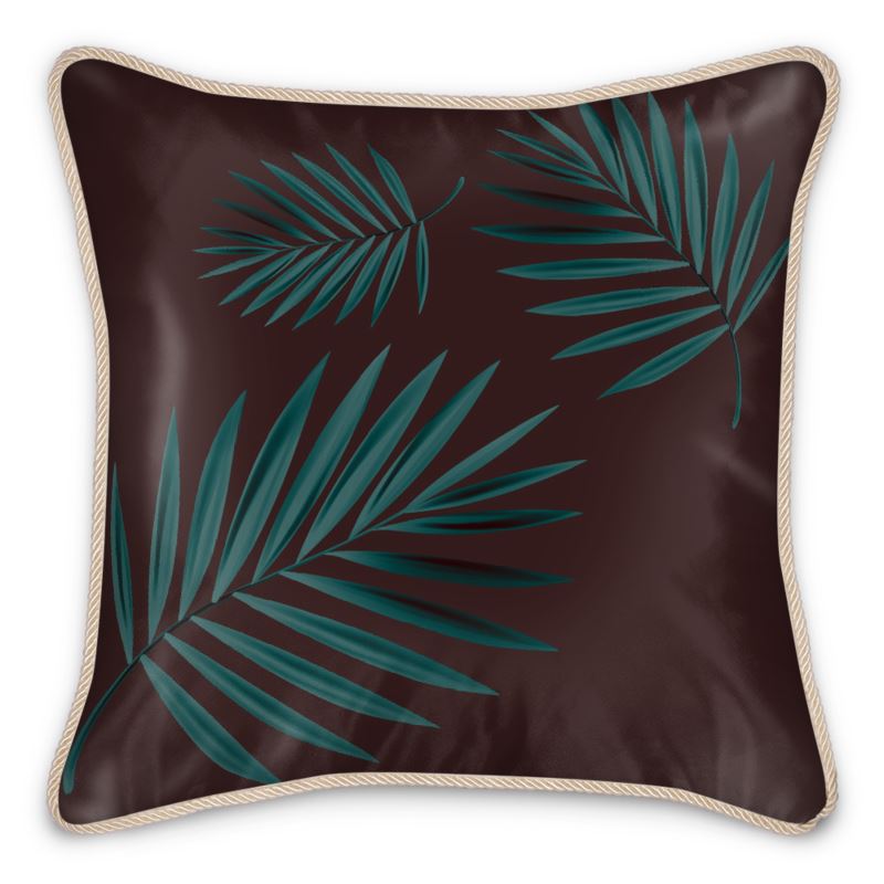 Doroteo Design Luxury Cushion Silk Pillow Throw Tropical Palm Leaves