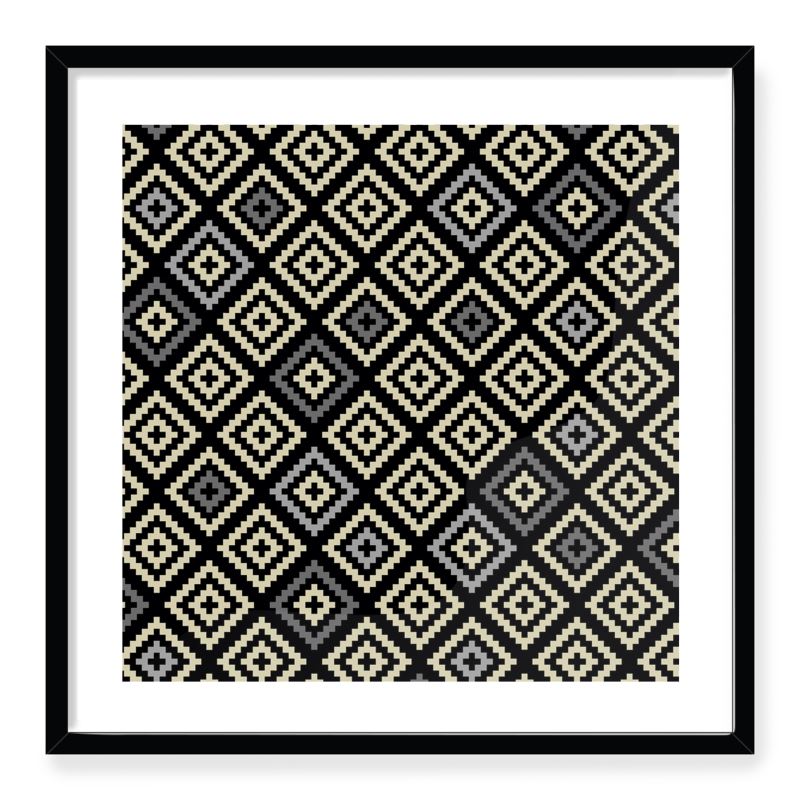 Doroteo Design Geometric Tribal Chequered Pattern Collection Home Decor Wall Art Print Frame