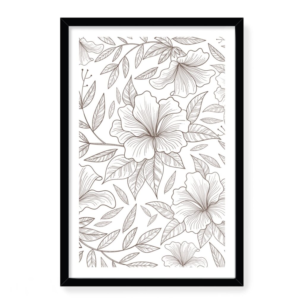 Doroteo Design Hand Drawn Floral Pattern Collection Home Decor Wall Art Print Frame